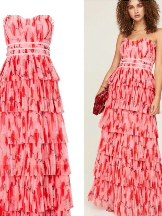 Hutch Dresses & Skirts - Hutch Monaco Strapless Pink & Red Tiered Ruffle Maxi Dress 14